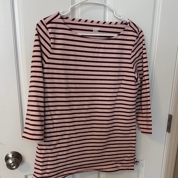 Lands' End Tops - Lands' End Boatneck Tunic Pink and Burgundy Striped Top
